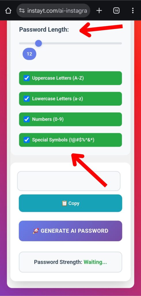 Customized AI password generator for Instagram