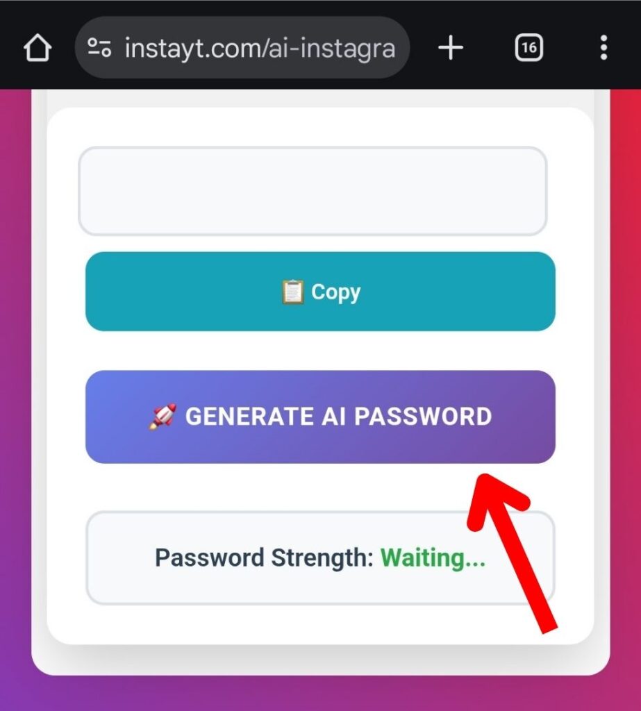 Generate AI Instagram password via InstaYT