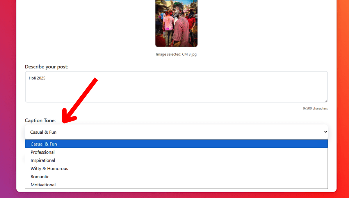 Instagram Caption Generator with Caption Tone